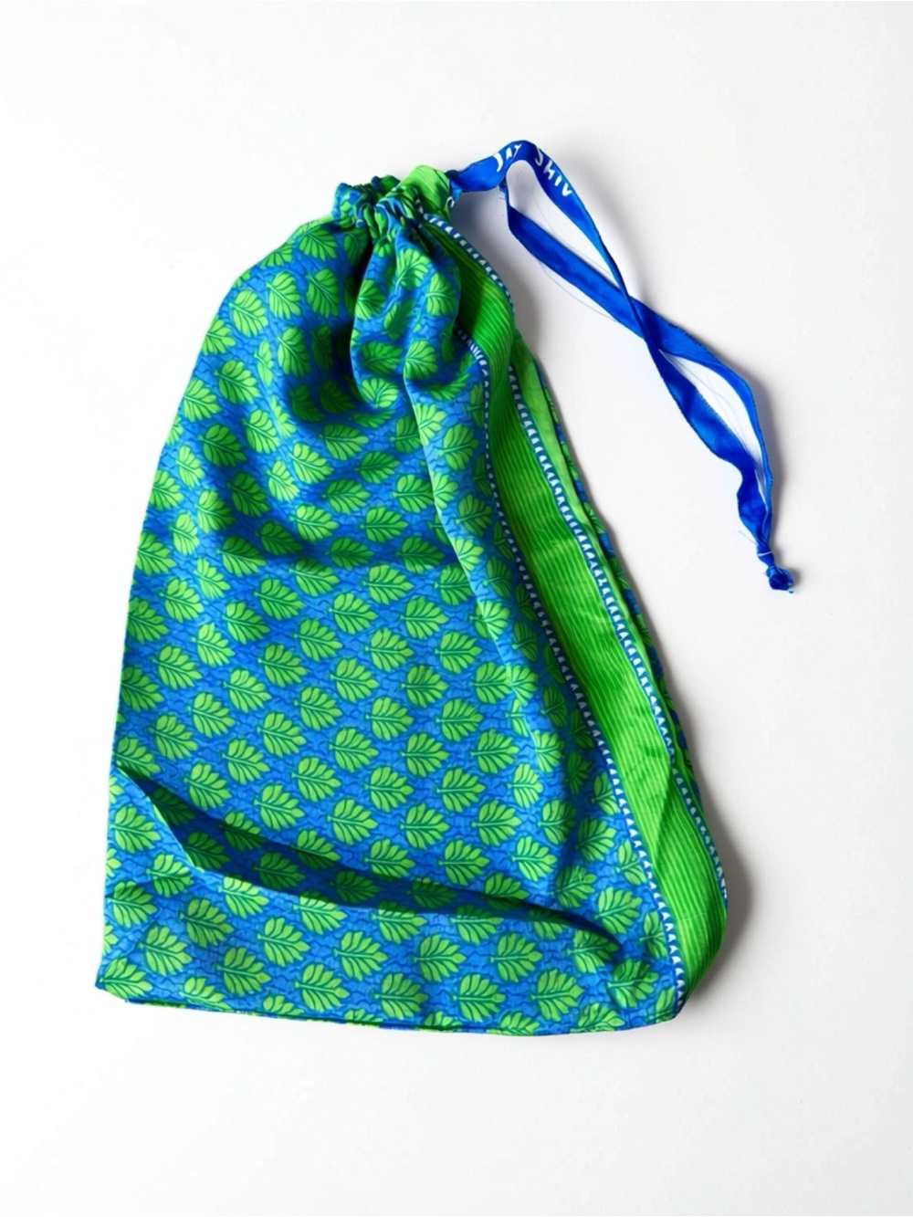 Drawstring Accessory Bag - Blue & Green 9.5x14